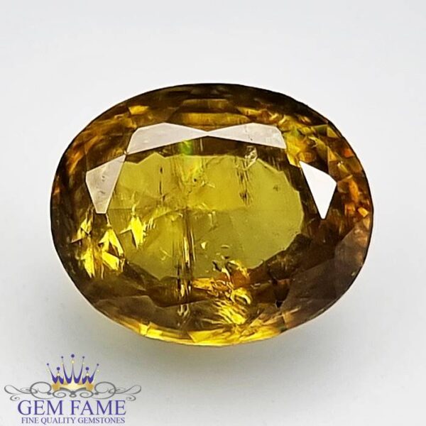 gemstone with vibrant green and yellow flashes."